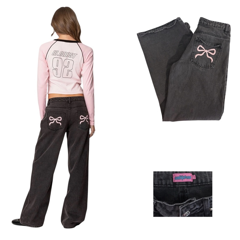 Edikted Bow Pocket Wide Leg Jeans